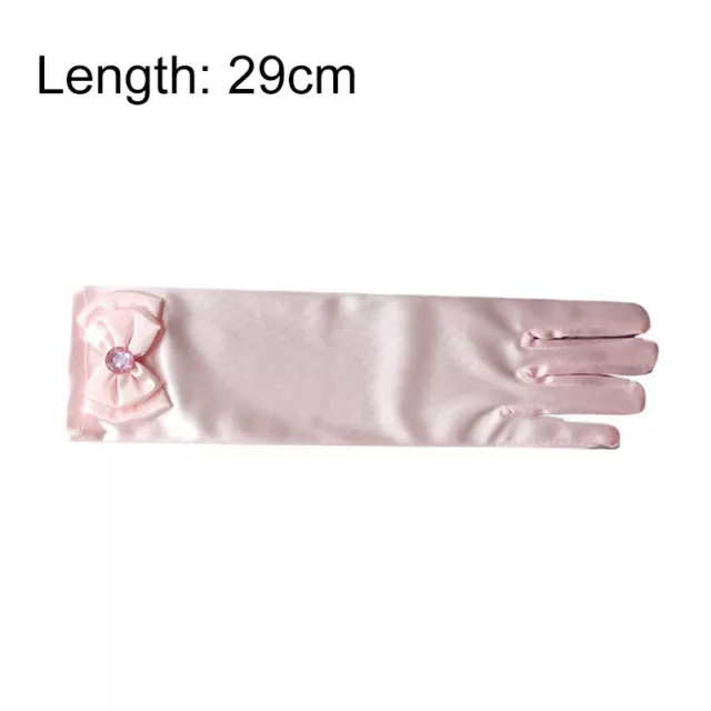 Kids Girls Satin Bow Long Gloves Children Princess Full Finger Mittens Wedding 2