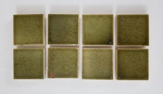 Antique Vintage 8 Green Kensington Tile Iridescent Ceramic Pottery Tiles 2 1/8 "