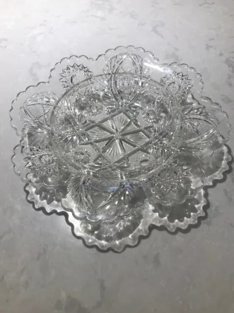 Vintage Pressed Glass Clear Nappy Star Flower Scalloped Candy Dish/ Bowl