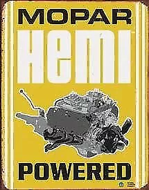 Mopar Hemi Powered Tin Sign New Garage Shed Chrysler Hemi Dodge Valiant