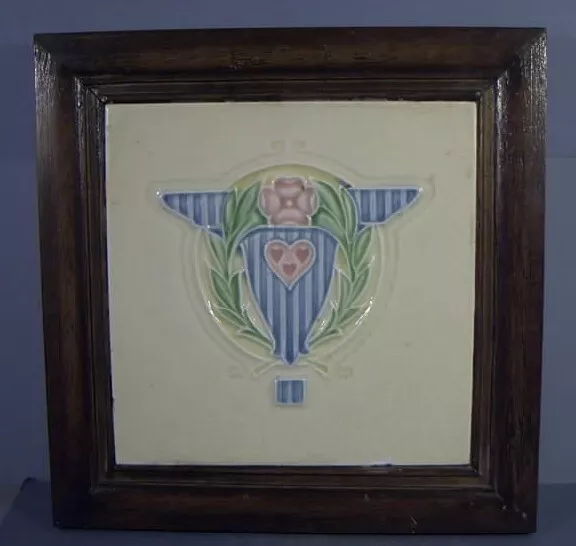 6" X 6" Antique Art Nouveau Ceramic Tile In Frame