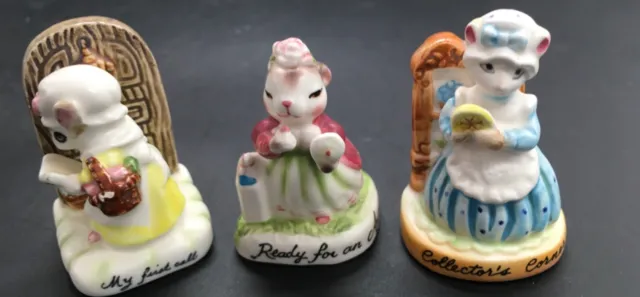 Avon Small Treasures set of 3 mini figures mice & rabbit 1982 Pres Club Award