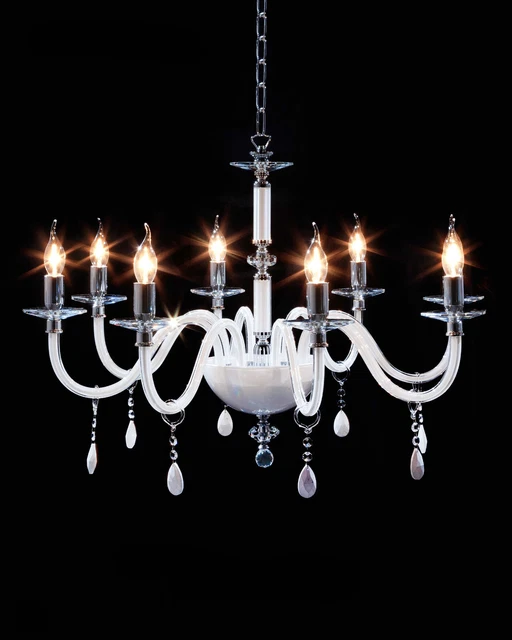 Lustre En Cristal Transparent Et Ambre 5 Lumières – Collection Bga 1660 – Neuf