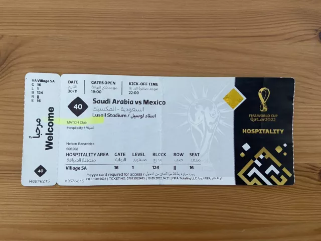 Sammler Used VIP Ticket #40 Saudi Arabia Mexico Saudi-Arabien Mexiko World Cup