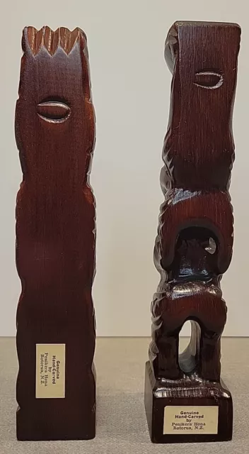 Two Maori New Zealand Wood Carved Tekoteko Tiki Totem Paua Shell Eyes 8 3/4"Tall 3