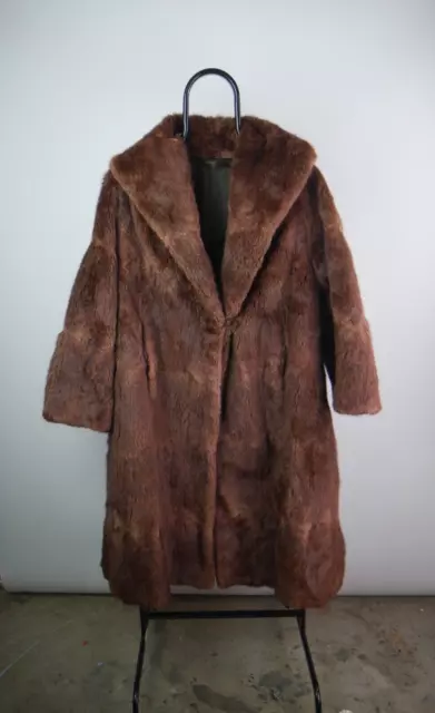 Vintage 1970s Real Fur Coat Heavy Collared Brown Full Length Coat Jacket M/L