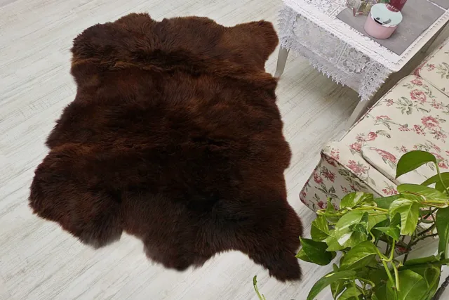 Real TRIPLE Brown Sheepskin Carpet Winter Home Decor Plush Bedside Sheepskin Fur
