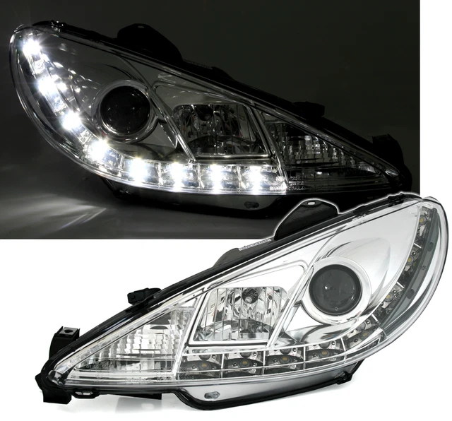 206 Led OFFER PAIR HEADLIGHTS LED DRL Look pour Peugeot 206 98-02 Daylight ...
