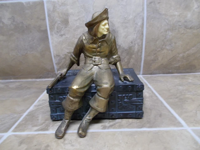 Vintage Pirate Sitting On Treasure Chest J.B. Hirsch? Metal / Wood Inlay