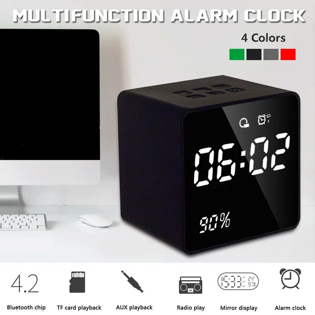 Table LED Digital Alarm Clock Night Light Mirror Display FM Radio Music Player