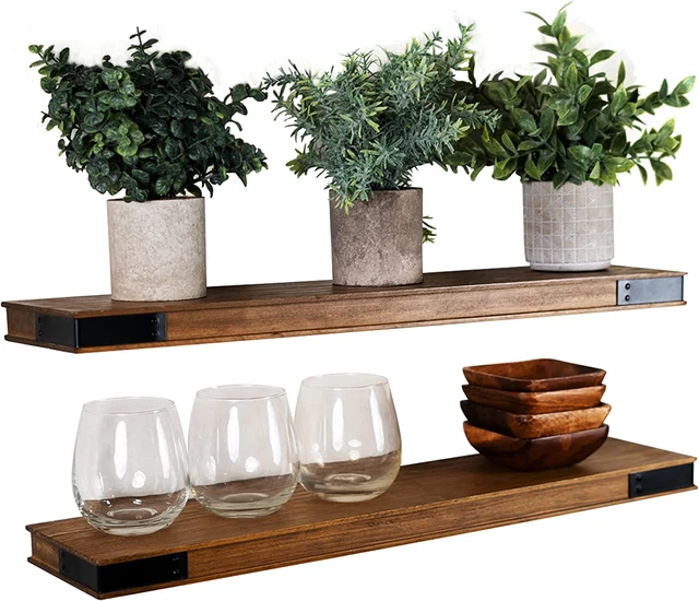 Willow & Grace Designs Floating Shelves - Set of 2 Natural Wood for Wall Decor i