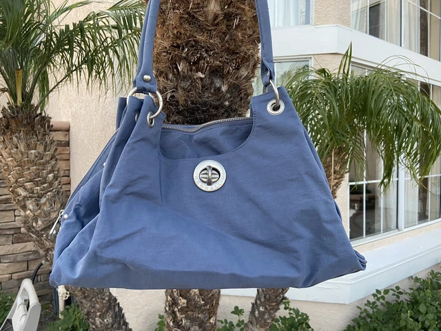 Baggallini Blue turn lock Multi compartment studded zip shoulder tote travel bag
