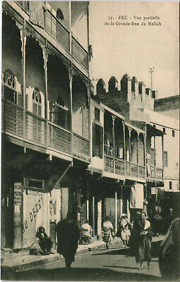 Pc CPA judaica morocco fez la grande rue du mellah vintage postcard (b25366)