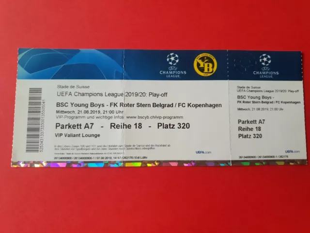 Used Ticket UEFA CL Cup 2019/20 Young Boys Bern vs Crvena Zvezda Beograd