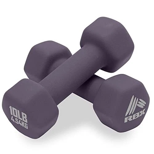 RBX Neoprene Hand Weight Dumbbell Set - Hex Shaped, Roll Free for Body Buildi...
