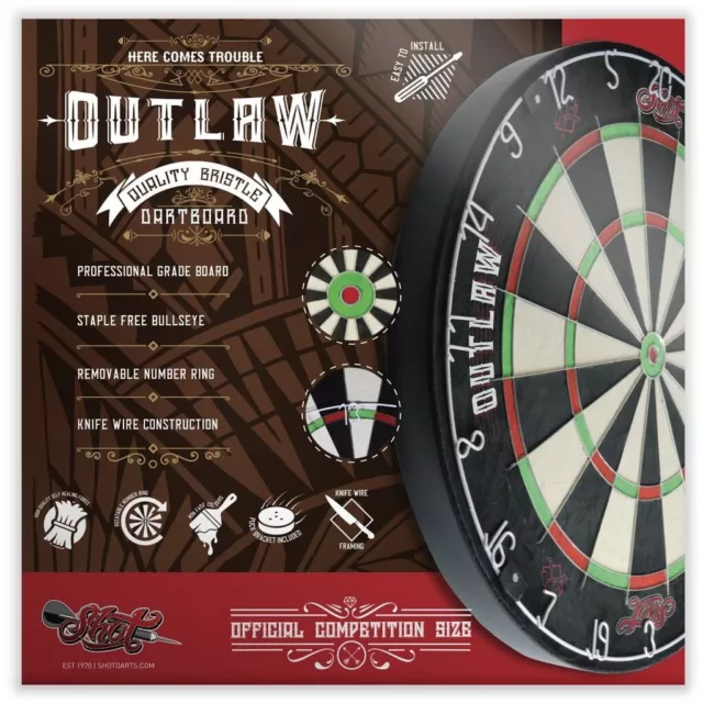 SHOT DARTS Outlaw Bristle Dart board + Winmau RED Dartboard Surround Gift 2