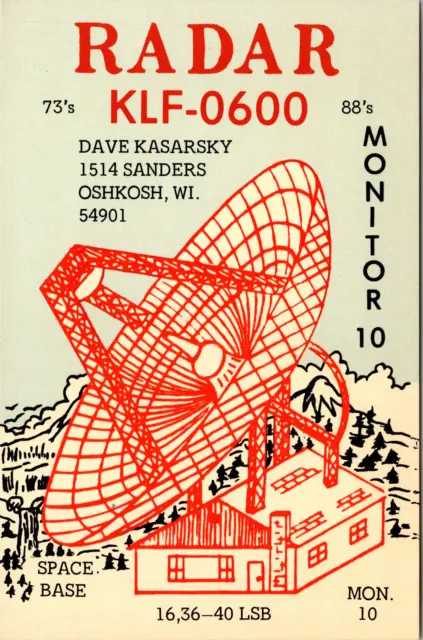Vtg CB Radio Ham Amateur QSL QSO Art Card Oshkosh Wisconsin KLF0600 Radar