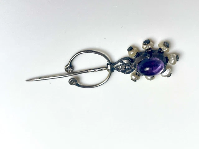Broche Ancienne Bateau Voilier - Nacre Sculptée Et Perle - Bijou Vintage