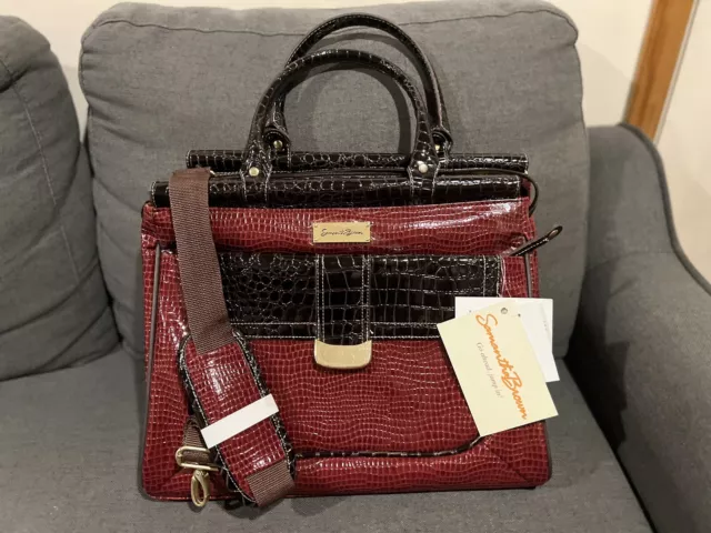 Samantha Brown New Burgundy Brown Croco Embossed Dowel Bag Burgundy Brown Red