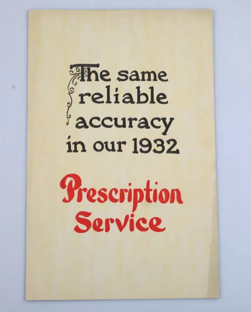 1932 Drug Store Advertising Window Display Placard Reliable Prescription Service