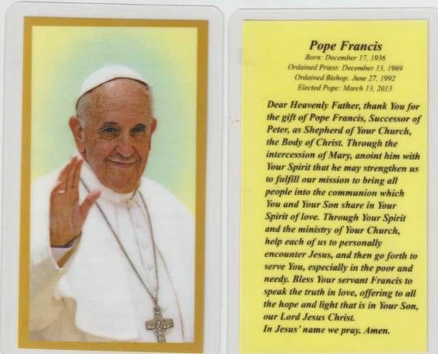 *HOLY CARD-(LAMINATED)-&POPE FRANCIS&Dear Heavenly Father..."{JL1