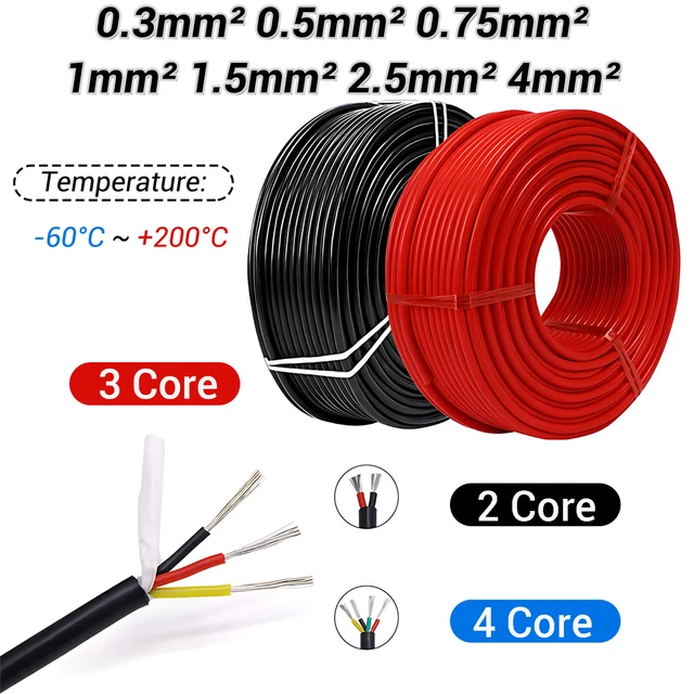 Cavo filo di silicone morbido flessibile 2/3/4 core fili di rame stagnato da 0,3 mm2 a 4 mm2