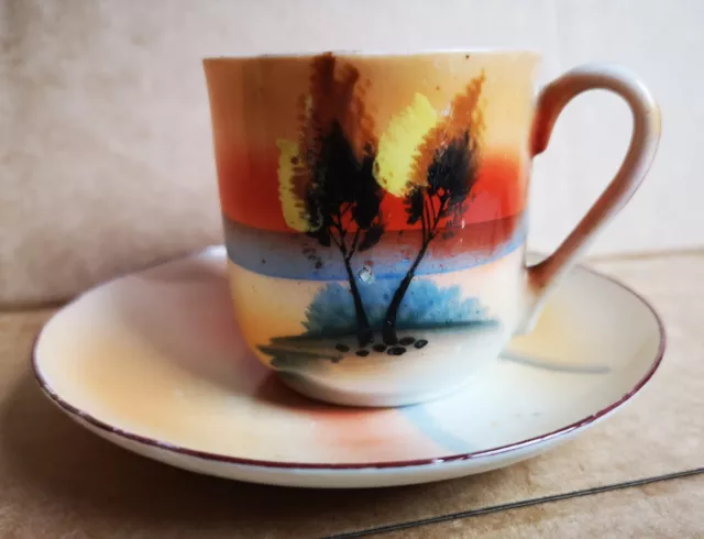 Vintage "Hand Painted Made In Japan" Tree & Windmill Design Tea Cup & Saucer