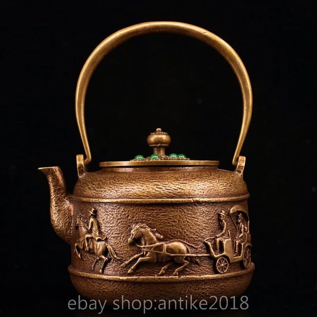 8& ANCIENT CHINESE Dynasty Pure Copper Inlay Gems Fengshui Ride Horse ...