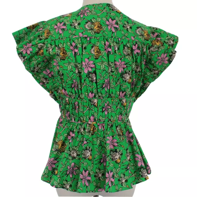 Derek Lam 10 Crosby NWT Short Sleeve Printed Ruffle Top Sz 6 Green/Multi Floral 3