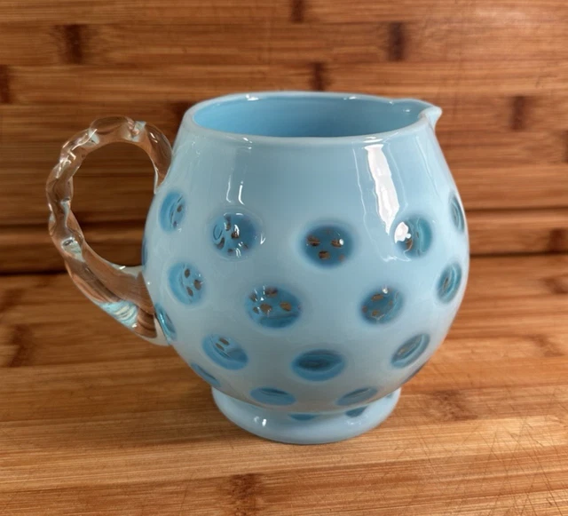 VINTAGE FENTON ART glass blue opalescent coin dot vase a9 $96.39