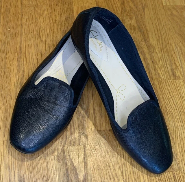 WOMENS CLARKS SOMERSET Discovery Dime Black Leather Shoes. Size Uk
