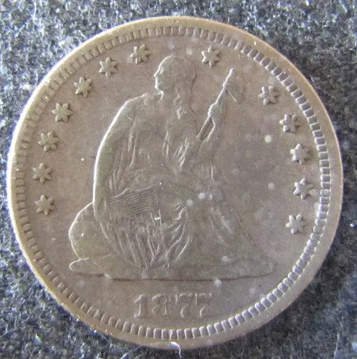 1877 Seated Liberty 25 Cent US Silver Coin
