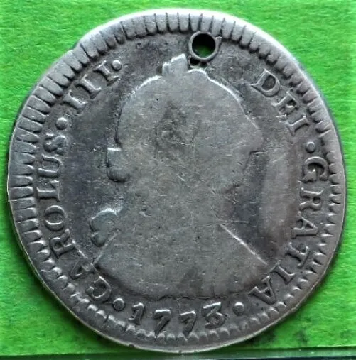 Very Scarce, CARLOS III, 1 Real, 1773, GUATEMALA -P, Silver, COLONIAL SPANISH.