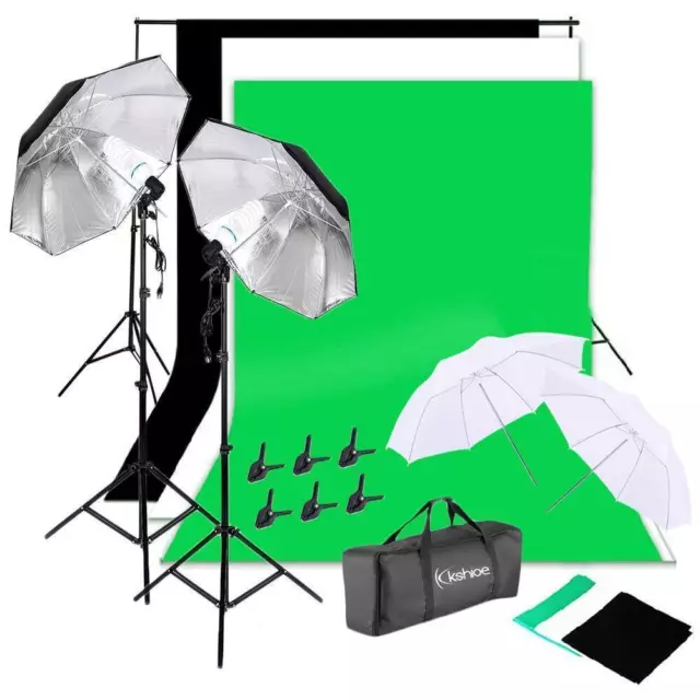 33" Photography 4 Umbrellas Lighting Kit Studio Light Bulb 3 Color Backdrops Set