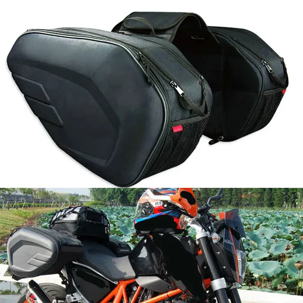 US Dual Motorcycle Saddle Bag 36-58L Waterproof Helmet Bag Luggage Side Pocket