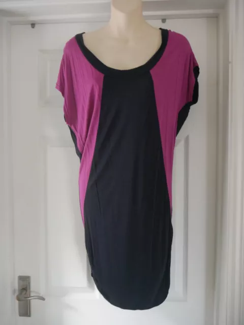 Nuovo abito da donna papaya taglia 10 blu navy e viola con pannello elastico versatile top lungo