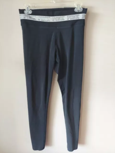 Victorias Secret Pink Capri Yoga Lounge Pants Black Glitter Logo  SZ Small