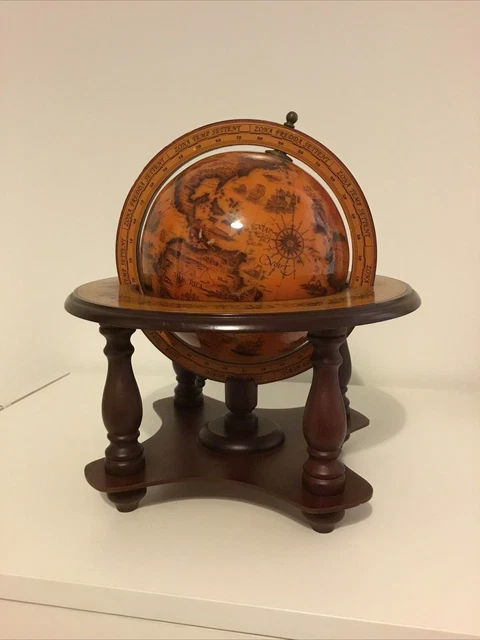 Vintage Old World Wooden Celestial Zodiac Desk Globe 11" Tall
