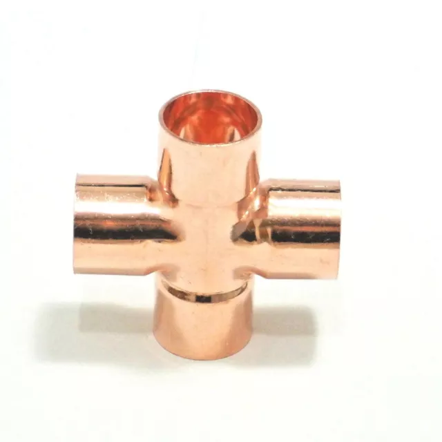 15mm / 22mm Copper End Feed Cross 4 Way Pipe Fitting Connector UK stock