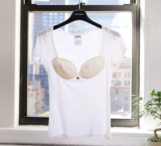CHANEL VINTAGE WHITE Quilted Bustier T-shirt Top (Pre-Owned, Size 36)  $430.00 - PicClick
