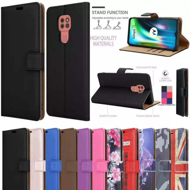 For Motorola Moto G9 Play Magnetic Flip Leather Card Wallet Stand Case Cover