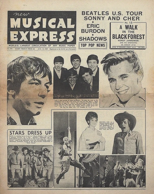 NME 13 AUG 1965 . Billy Fury Animals Elvis Dc5 Front Cover . Beatles ...
