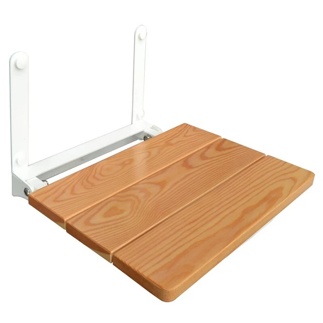 Sedile Doccia a Parete Pieghevole 32 x 35 Seduta in Legno Massello di Larice.