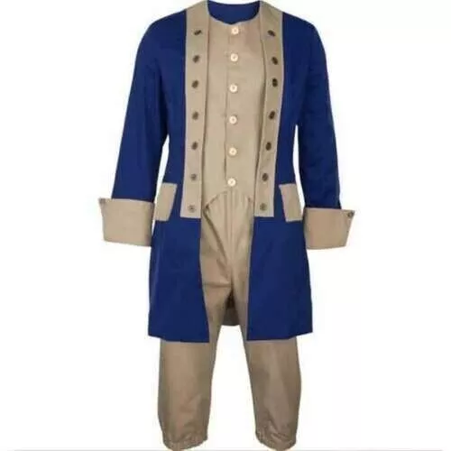 New George Washington Colonial Cosplay Adult Costume Blue Wool Dress Fast Ship