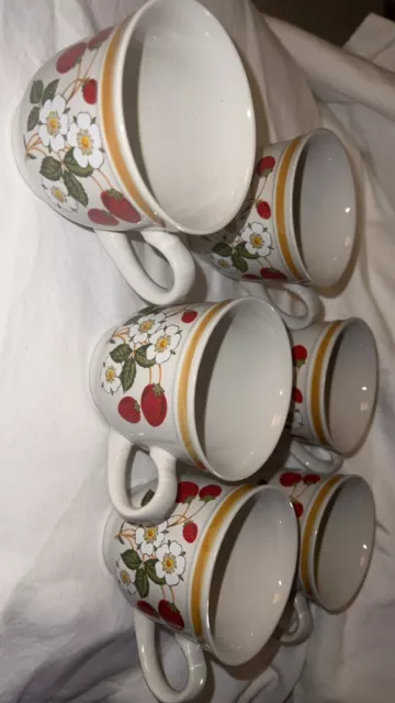 Sheffield Strawberries 'n Cream Vintage Stoneware Coffee Mug Cup Japan Set Of 6