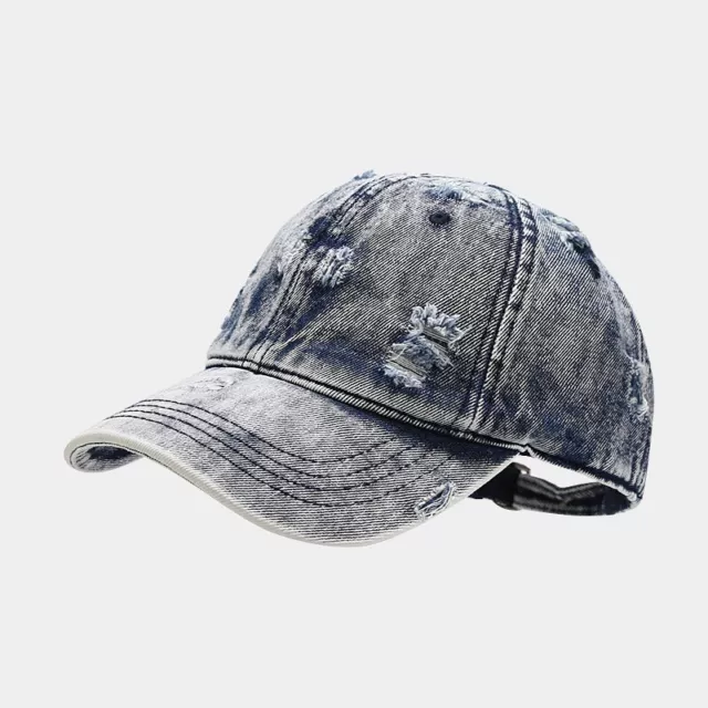 Men Women Washed Denim Ripped Baseball Cap Retro Distressed Jean Hat Adjustable