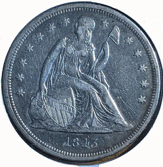 1843 Seated Dollar Choice Very Fine Condition Silver Coin