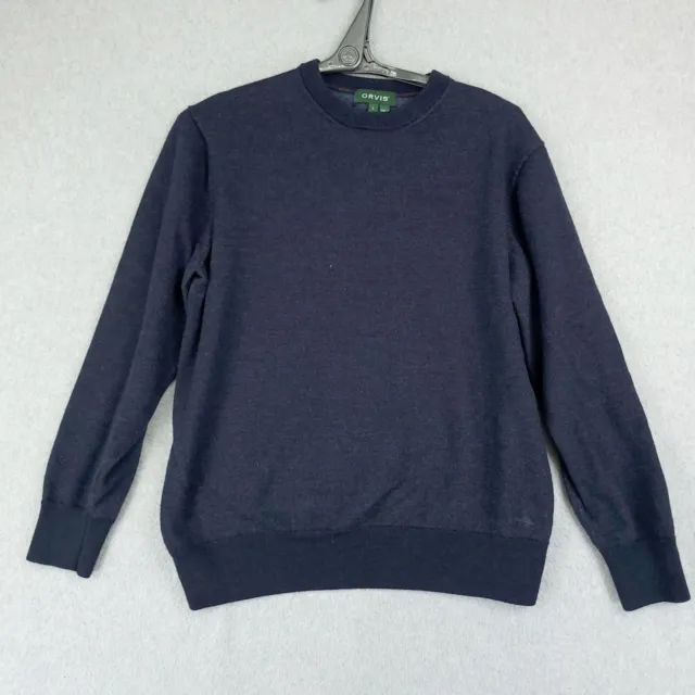 Orvis Sweater Mens Large Blue Pullover Crew Neck Wool Cotton Blend Long Sleeve