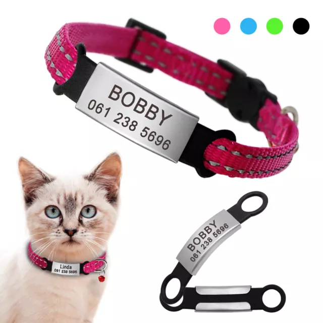 Reflective Personalised Quick Release Kitten Cat Breakaway Collars&Slide-On Tags