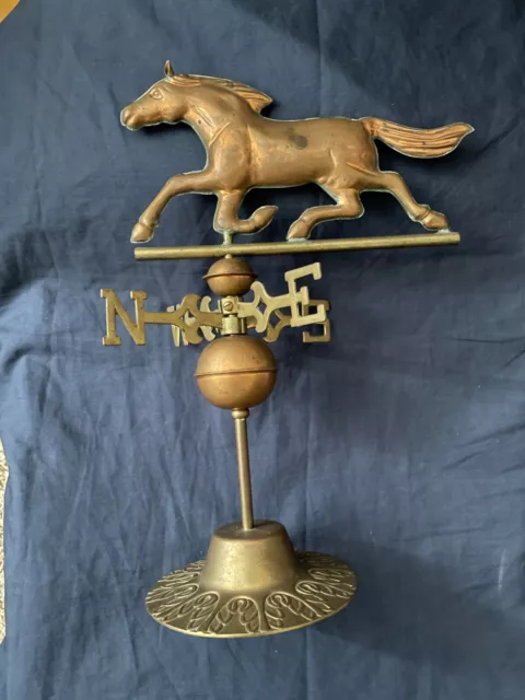 A Wind Vane/ Weather Vane Copper Horse Brass Base Table Top- 14" tall